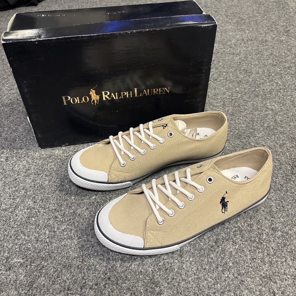NEW Polo Ralph Lauren Khaki Canvas Sneakers 5.5 Youry / 7 Womens